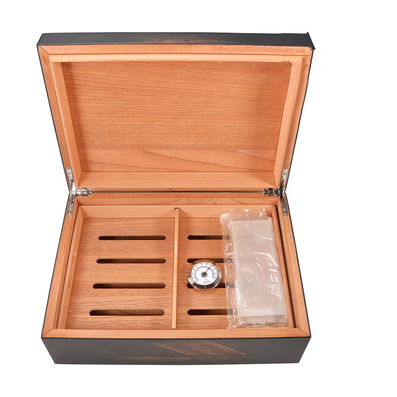 Luxury Retro Style Double-deck High Glossy Finish Cuban Removable Tray Cigar Humidor Nice Storage Box W/ Hygrometer, Humidifier