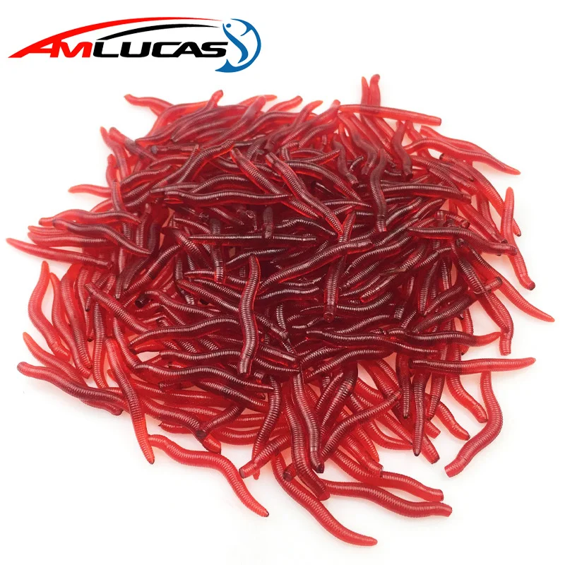 

Amlucas 100pcs/lot Soft Bait Carp Fishing Lure 35mm 0.25g Red Worms Earthworm Fishy Smell jig head Fishing Tackle WE249