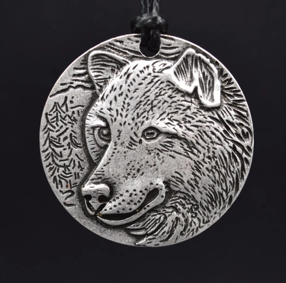 Men Wolf Pendant Wolves Necklace Antique Silver Metal Viking
