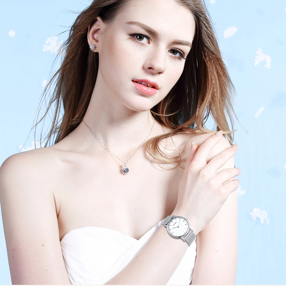 Женские часы из розового золота от роскошного бренда Cagarny, женские модные кварцевые наручные часы, браслет из стального сетчатого материала, Часы Montre Femme