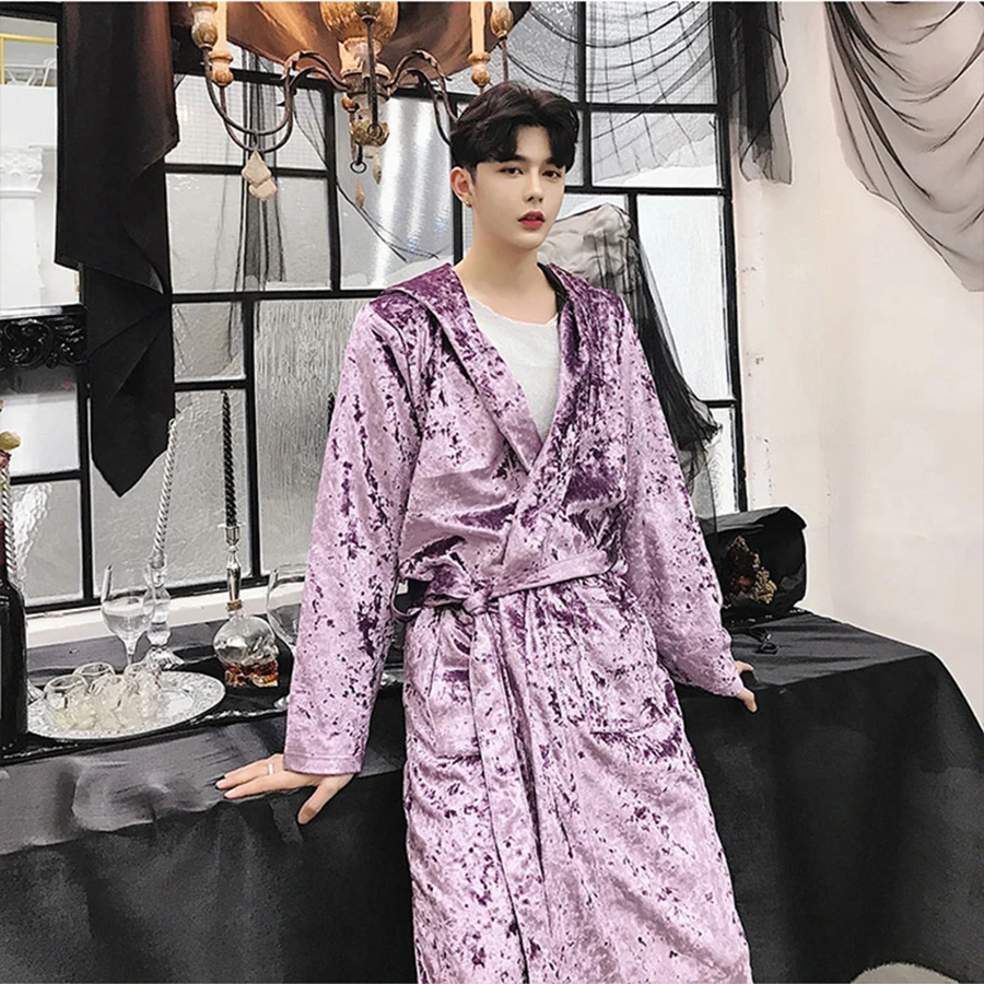 

WinterLong Velvet Trench Coat Men Hooded Mens Caper Robe Jacket Windbreaker