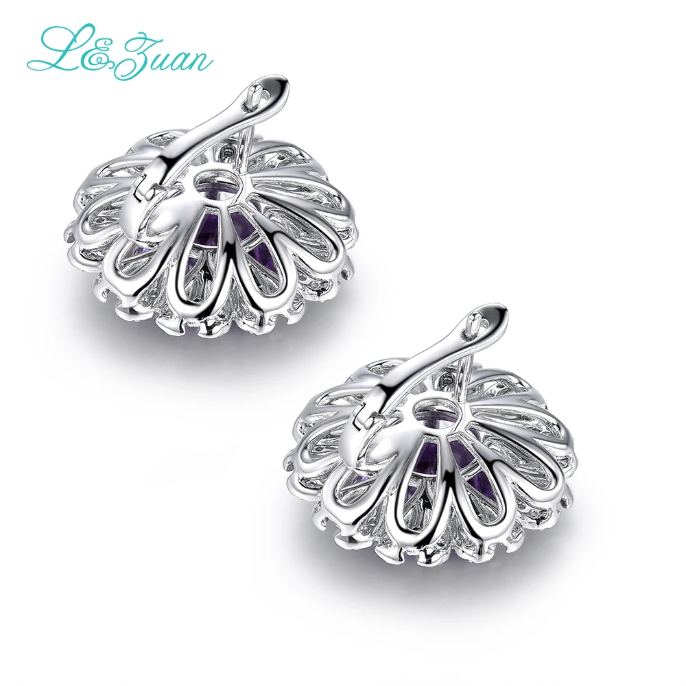 

l&zuan trendy 5.96ct Natural Amethyst Purple Stone Elegant 925 Sterling Clip Earrings fine jewelry earrings for women
