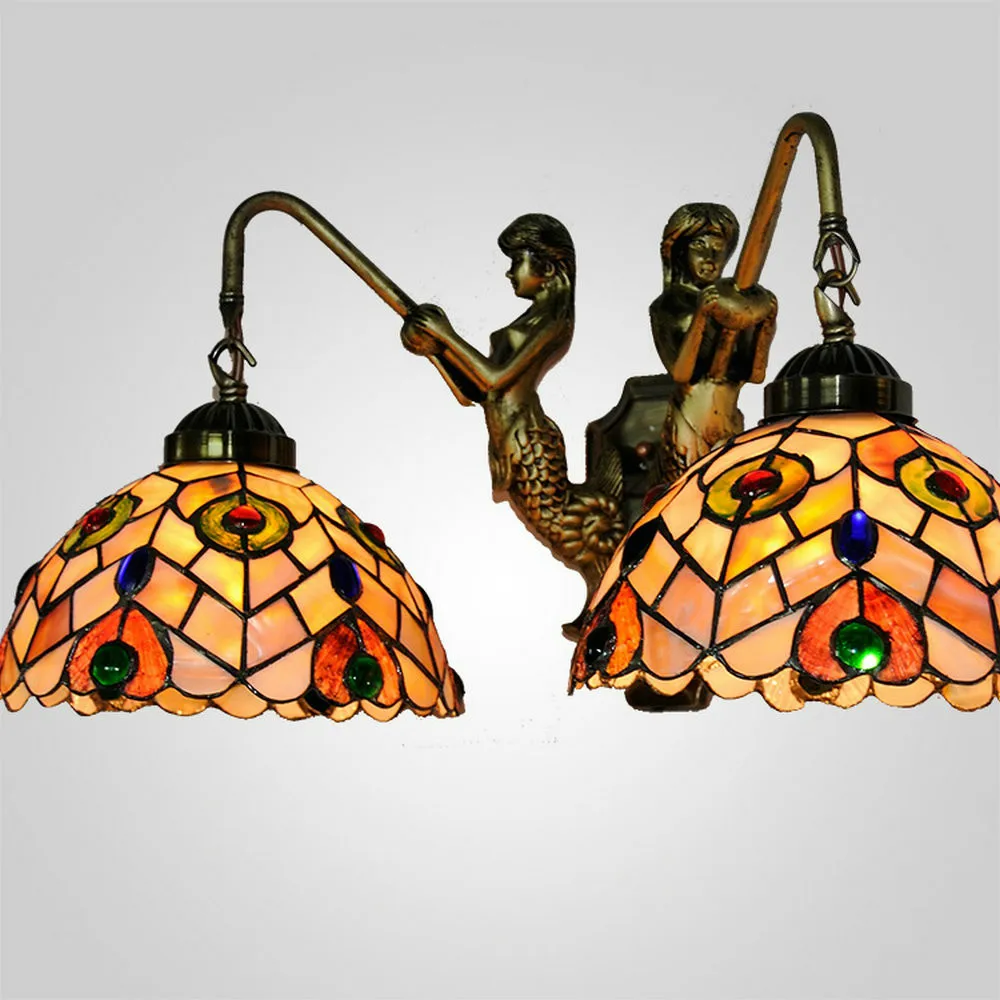 Mamei livraison gratuite intérieure 8 pouce tiffany paon mur lampe pour chambre décoration e27e26