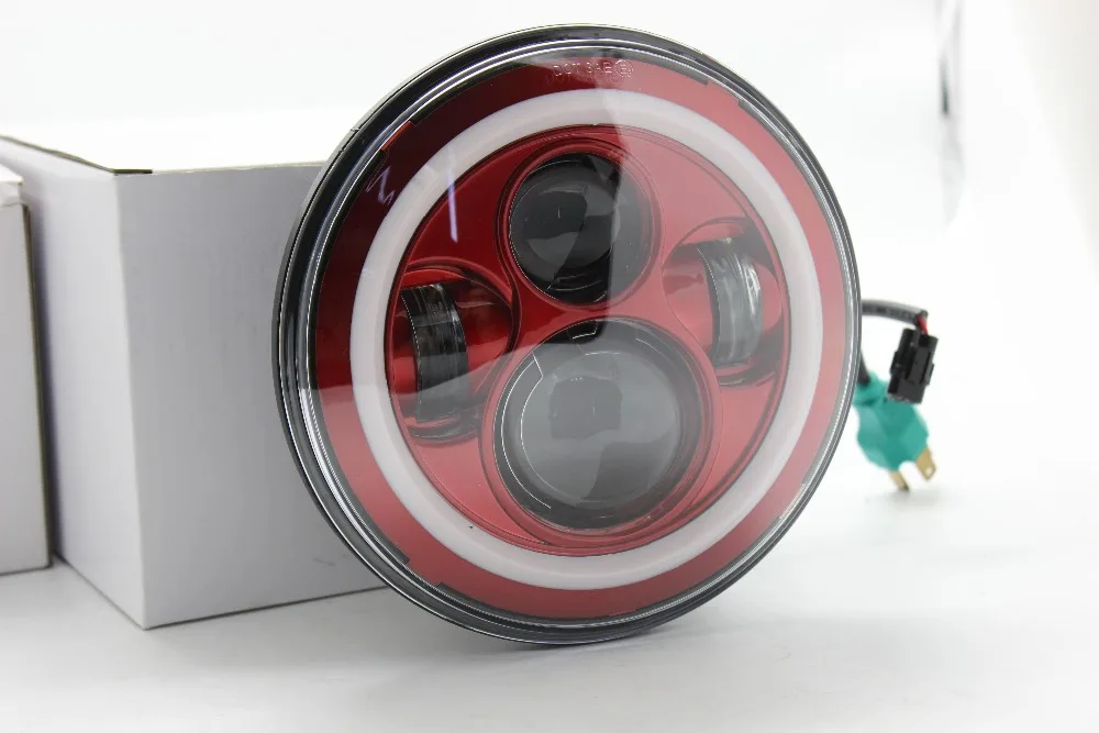  2 X Wrangler 7 Inch 40W Red LED Headlight with Red Halo Ring DRL Headlamps For Jeep Wrangler JK for - 32810805263