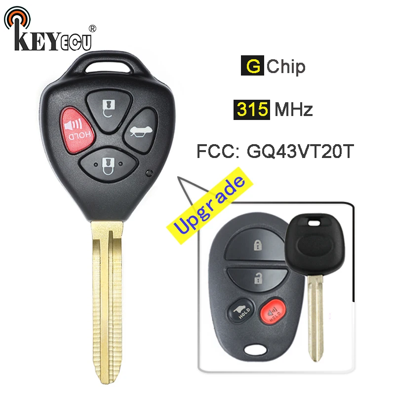 

KEYECU 315MHz G Chip GQ43VT20T pgraded Flip Folding 3+1 4 Button Remote Key Fob TOY43 for Toyota Highlander Sienna Sequoia Trunk