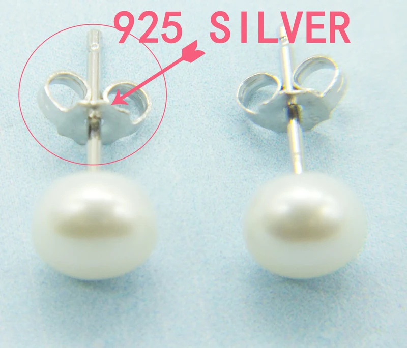 freshwater pearl stud,6-6.5MM AAA  , ivory white flat round button pearl earring stud