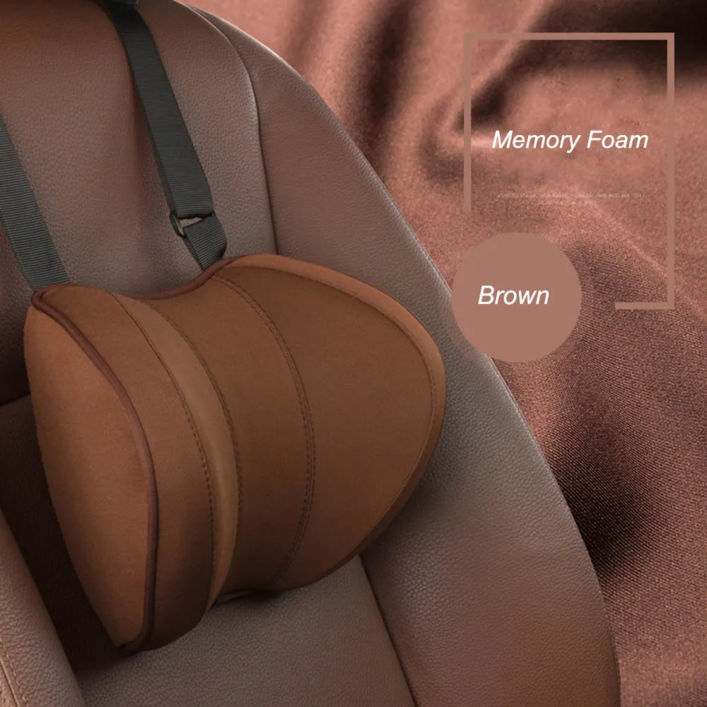 JINSERTA, регулируемый автомобильный подголовник для ребенка, дорожная подушка для шеи, подушка для сиденья автомобиля, подушка для защиты головы, подушка с памятью, хлопок, подголовник - Цвет: Brown