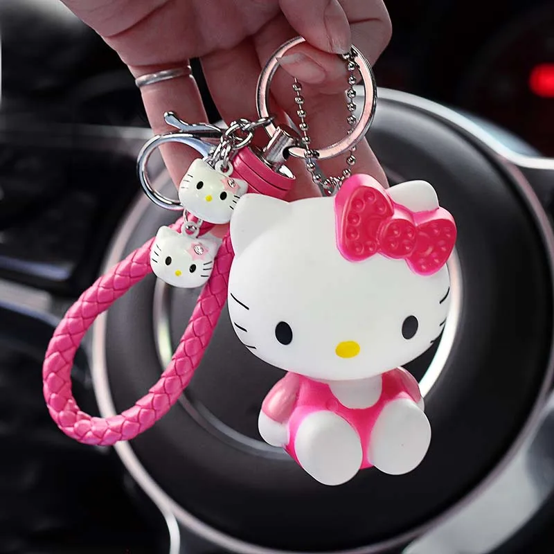 Милый мультфильм ПВХ кошка рисунок «hello kitty» кукла брелок кожа Веревка металлический держатель для ключей брелок с колокольчиком брелок Шарм сумка авто кулон подарки - Цвет: Type 10