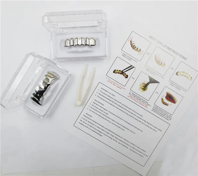 1set hip hop top bottom teeth grillz dental vampire teeth caps mouth 1set hip hop top bottom teeth grillz dental vampire teeth caps mouth halloween party body jewelry gold color teeth in body jewelry from jewelry