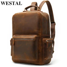 Мужской рюкзак WESTAL crazyhorse, кожаный рюкзак для ноутбука для мужчин, рюкзак для путешествий, винтажный портфель, портативный дизайнерский рюкзак 8873