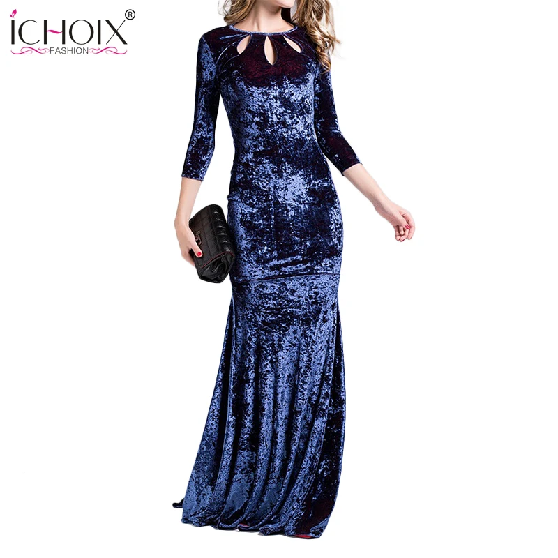 

Vintage Autumn Evening party Dresses bodycon bandage Summer women sexy Velvet maxi dress 2019 New Elegant Pleated Long Dresses