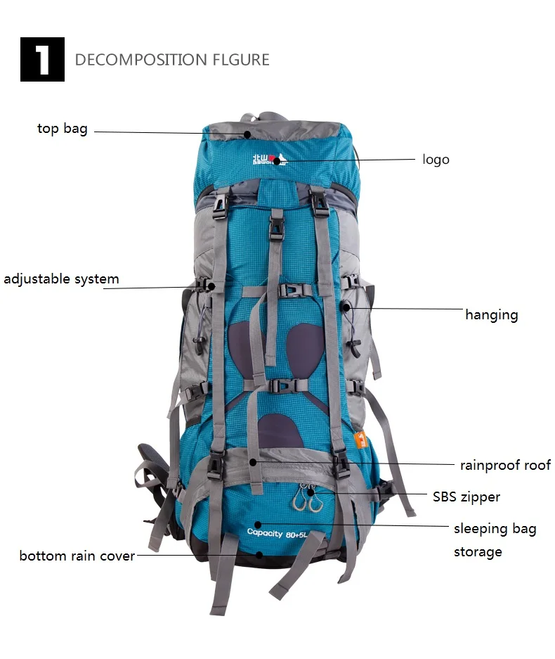 85L открытый альпинистский мешок спортивная сумка водонепроницаемый дорожный рюкзак походные рюкзаки альпинистская сумка спортивный рюкзак+ дождевик
