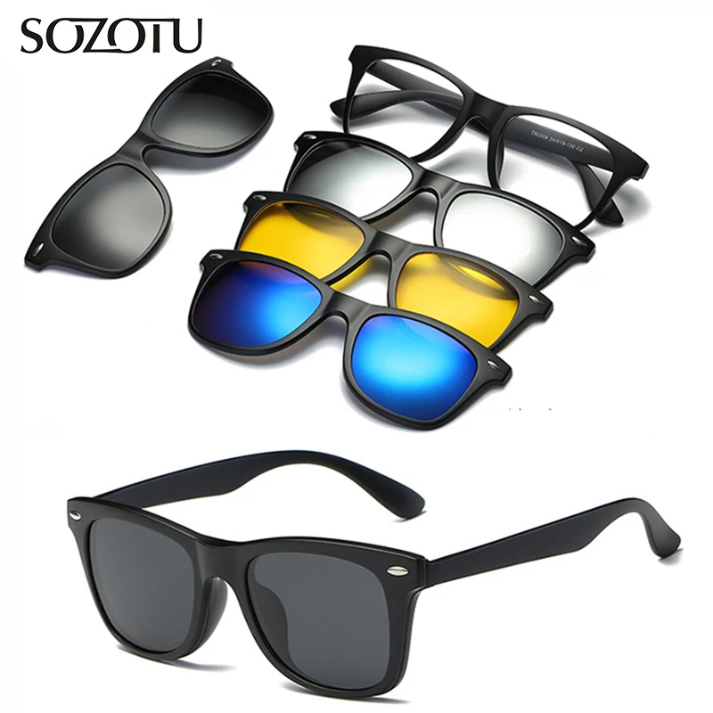 

Optical Eyeglasses Frame Men Women With 4 Clip On Magnets Polarized Sunglasses Myopia Glasses Spectacle Frame For Male YQ329