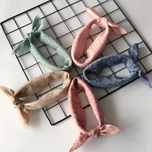 Маленький цветочный принт, маленький квадратный шарф для девочек, Милый хлопковый льняной детский шарф, весенне-летний детский ободок для волос