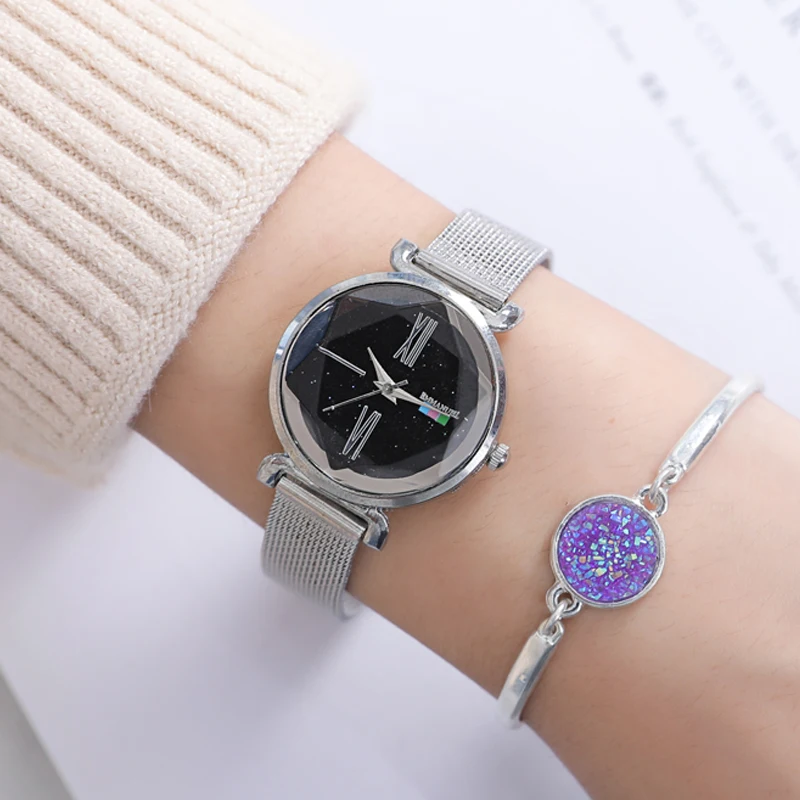 Luxury Women Watches Rose Gold Mesh LadiesClock Magnet Buckle Starry Diamond Geometric Surface Casual Dress Quartz Wristwatch Luxury Women Watches Rose Gold Mesh LadiesClock Magnet Buckle Starry Diamond Geometric Surface Casual Dress Quartz Wristwatch