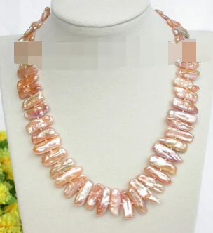 

HOT 001826 natural NEW AAA 24mm baroque tooth pink BIWA pearls necklace 18