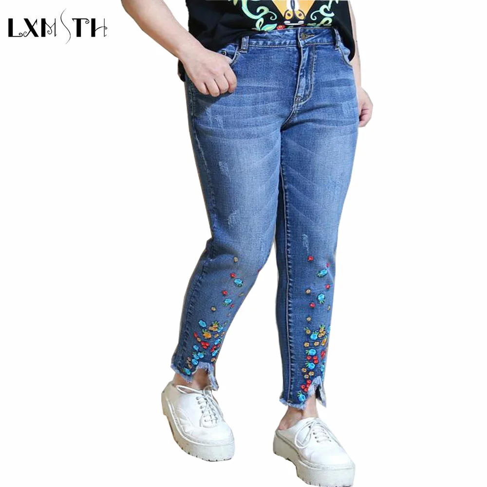 2XL 3XL 4XL женские джинсы брюки весна 2019 высокая талия повседневные плюс размер