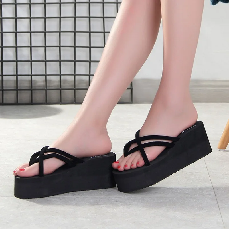 

Womens Anti-Slip Beach Flip Flops Wedge Platform Casual Slippers Fashion Ladies High Heel Summer Outdoor Shoes