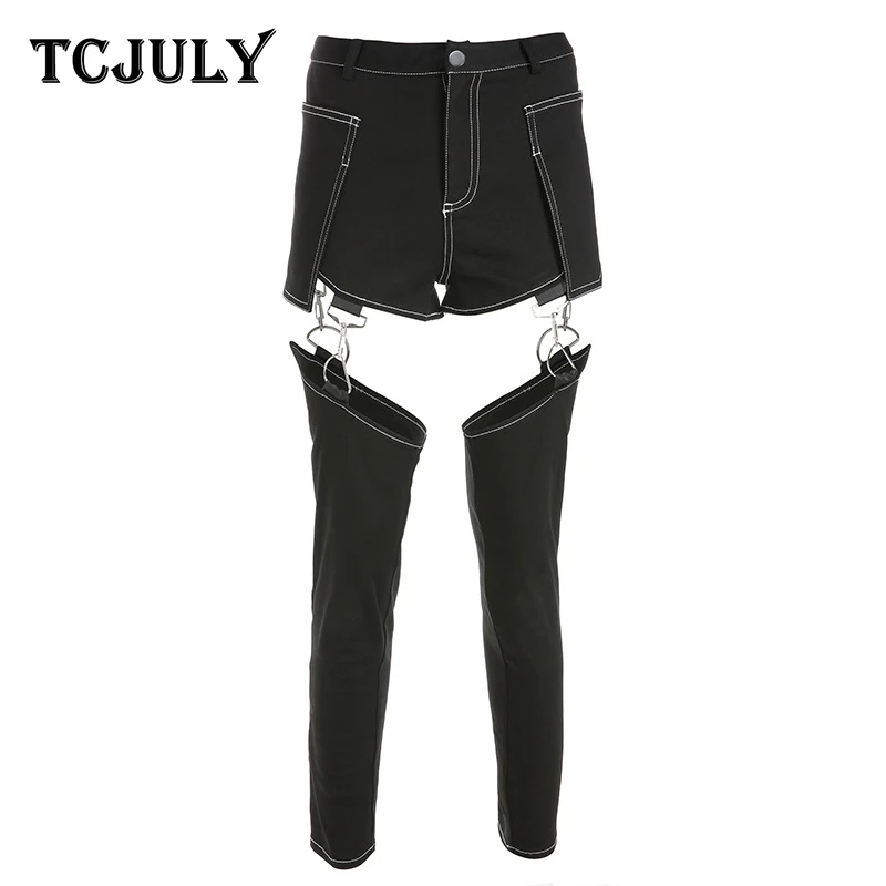 TCJULY дизайн сексуальные выдалбливают джинсовые штаны модные Съемные Металлические пряжки уличная одежда повседневные шаровары брюки женские