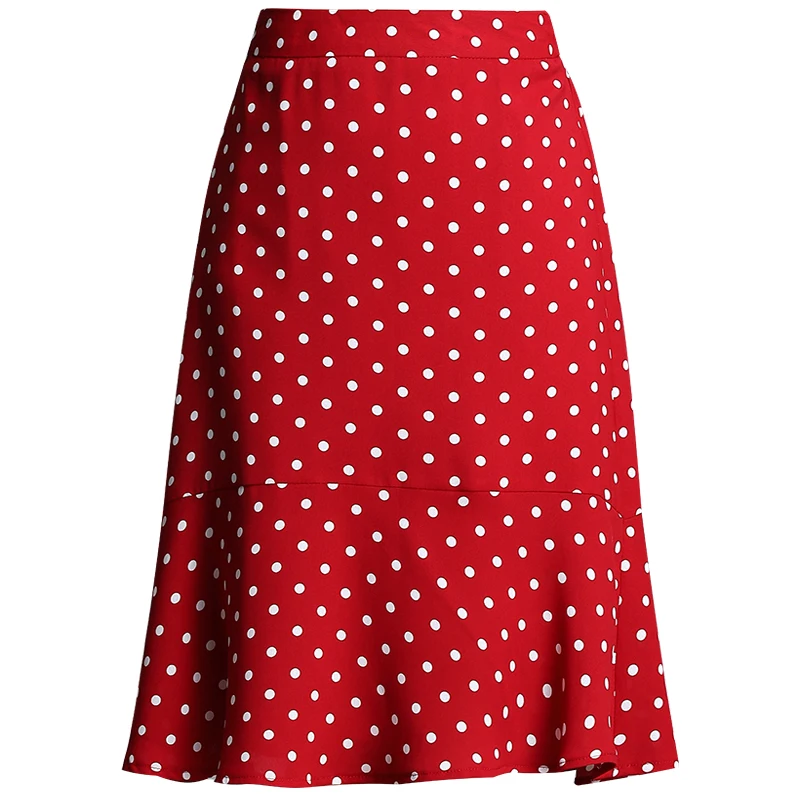 Летняя юбка корейское платье-карандаш плиссированная юбка средняя длинная юбка-Русалка размера плюс белый черный красный горошек шифоновые юбки для женщин