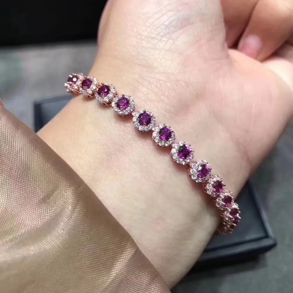  Extravagant délicat rond naturel rouge grenat gemme Bracelet naturel pierre gemme Bracelet 925 arge