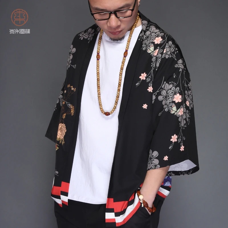 Seven sleeved national style Japanese style ukiyo e kimono cloak loose