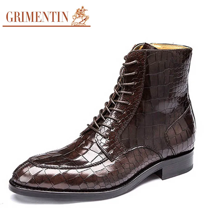 Couro Mens Grimentin Vestido Homens Crocodile Handmade Dos Ankle De Personalizado Luxo O G17 Black Para Marca brown Sapatas Boots Casamento Genuíno Moda 60r0qIA
