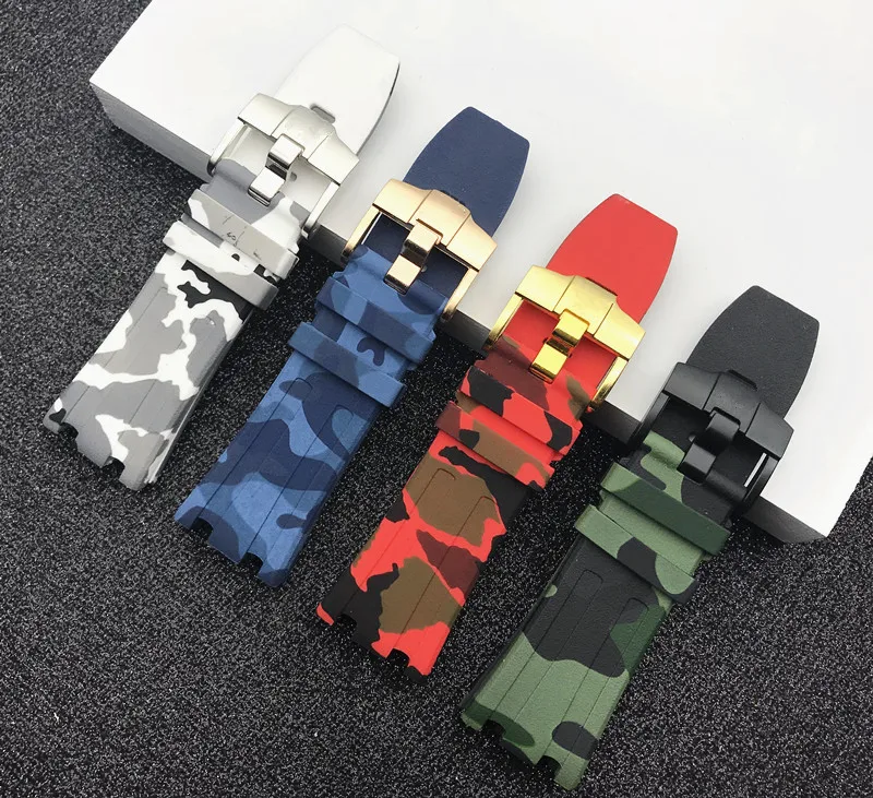 

Sports Camouflage camo band for AP Silicone watch belt Rubber Watchband 28mm men Bracelet For Audemars And Piguet strap logo on