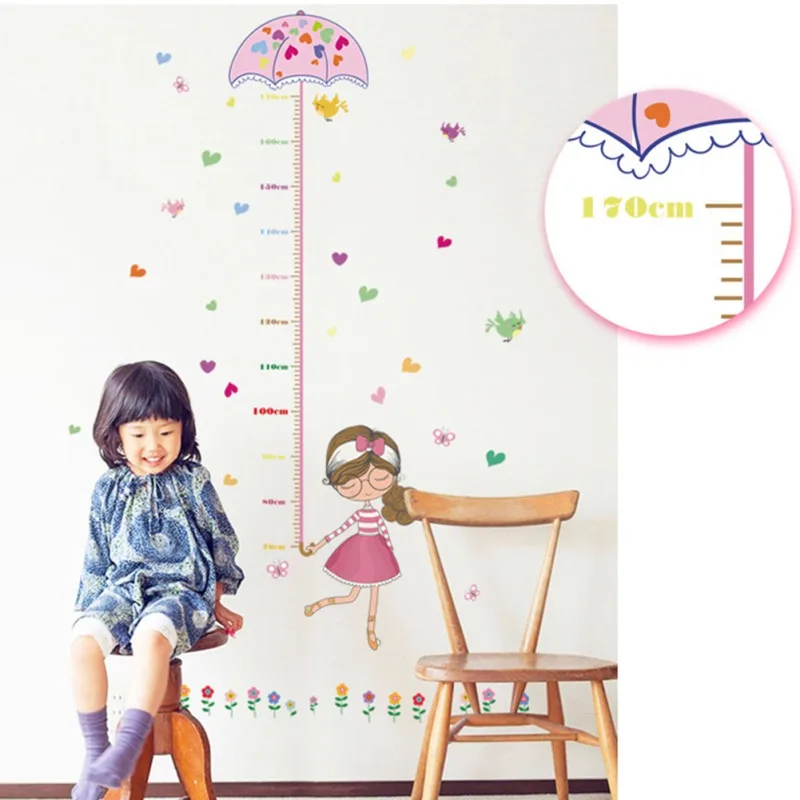 Unbrella Мультфильм Высота Мера наклейка для детей комнаты роста диаграммы детской комнаты Декор стены искусства стикер