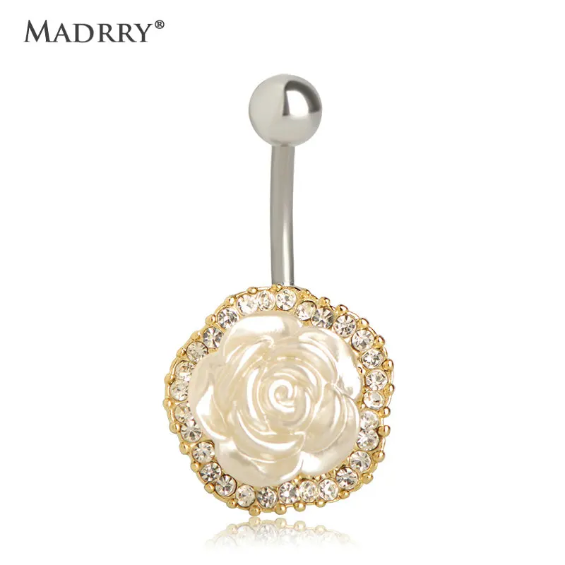 

Madrry Crystal Rose Belly Button Rings Sexy Dermal Plug Navel Flower Piercing Jewelry Women Girls Party Holiday Body Joias
