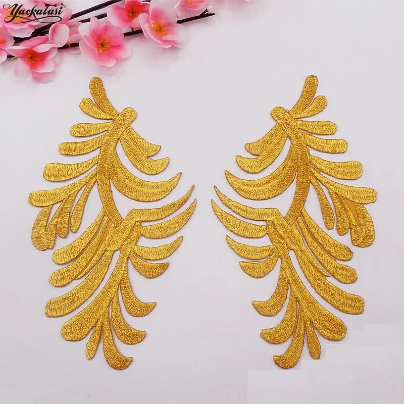 

YACKALASI 5 Pairs/Lot Gold Flower Appliqued Lace Trims Mirror Pair Embroidered Patches Iron on Cosplay Lace Silver 20cm*11CM