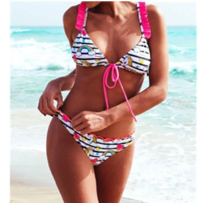 

2018 New Striped print Bathing Suit Brazilian Biquini Sexy Bandage Swimwear Bikinis Set