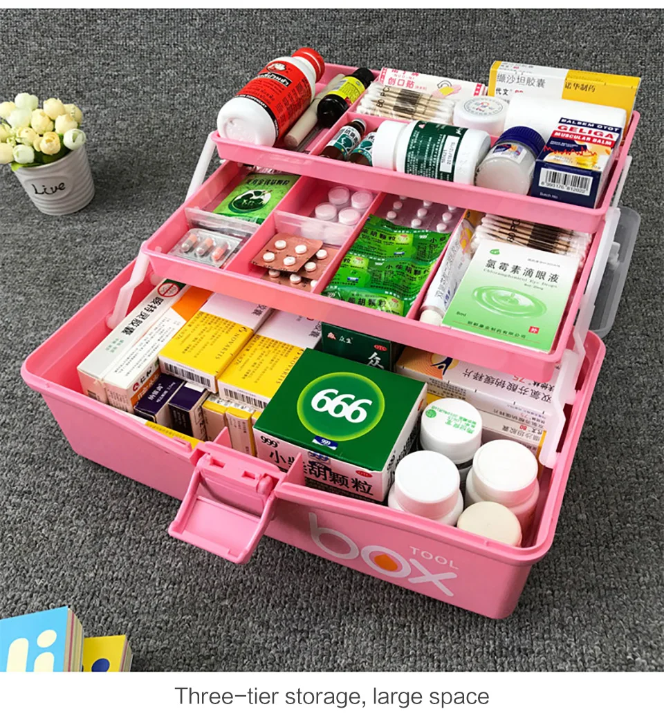 Красочная пластиковая Многофункциональная портативная коробка для хранения, сохраняющая пространство, медицинская коробка для детской живописи, набор инструментов, трехслойная регулируемая