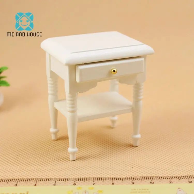 

1/12 Dollhouse Miniature Bedside Cupboard Wooden Mini Bedstand Furniture Modern White Night Table