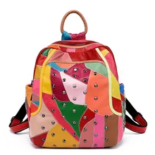 2018 New Fashion Women sheepskin Leather Backpack Ladies Rivet High Capacity Laptop School Bags B31 mochila feminina