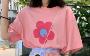 Высокая талия лоскутное блок контрастный карамельный цвет полосатый Boho Kawaii милая Лолита Mori девушка Корейская длинная юбка миди Маргаритка/Топ/рубашка - Цвет: pink Tees