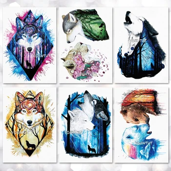 

Waterproof Temporary Tattoo Sticker Watercolor wolf tiger fox pattern tattoo translated tatto body art fake tattoo for women men