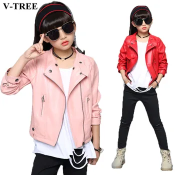 

V-TREE Girls Jacket Fashion Autumn Imitation Leather Jackets For Teenage Girl Spring Children Outerwear Kids Coat Christmas Tops