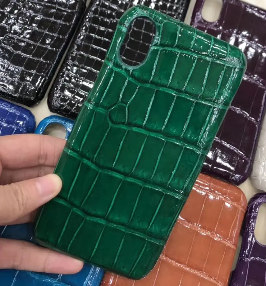 Роскошный натуральный яркий чехол из крокодиловой кожи для живота из натуральной кожи для iphone X, чехол для бизнес-телефона для iphone X - Цвет: Зеленый