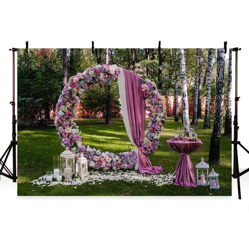 

Vinyl Photography Background Romantic Floral Purplr Gauze Circular Outside Wedding Fotografia Backgrounds for Photo Studio