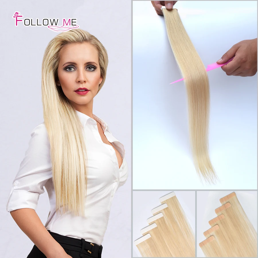 Straight Tape In Human Hair Extensions Remy Peruvian Tape Hair