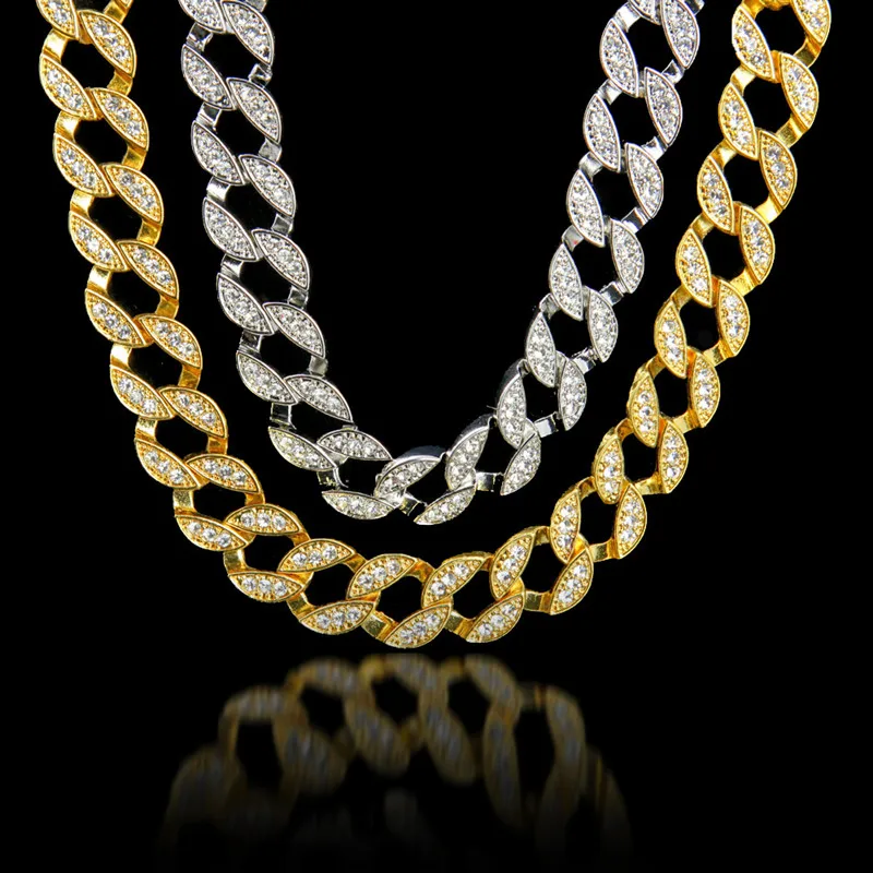 

MCSAYS Hip Hop 30'' Bling Tennis Chain Necklace Golden CZ Rhinestone Iced Out Miami Curb Cuban Chain Rapper's Fashion Jewelry