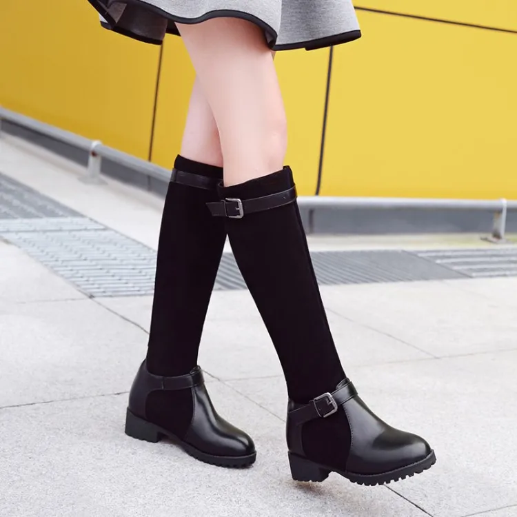 

Big Size 9 10 11-13 thigh high boots knee high boots over the knee boots women ladies boots Belt buckle splice cloth sleeve