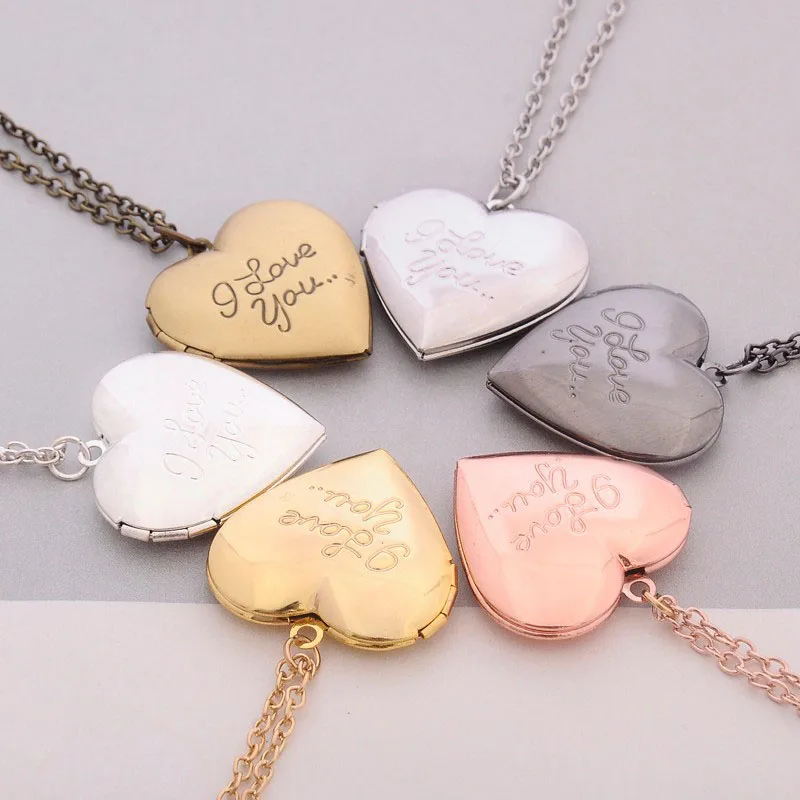 

New Fashion I Love You Locket Phase Box Pendant Necklace Sweater Chain Floating Plate Lettering Jewelry Lover Couple Lover's
