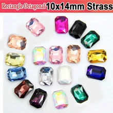 Wedding Decoration 10x14mm Crystals 50pcs Strass Clear Crystal Rectangle Octagonal Pointback Rhinestones for jewelry making