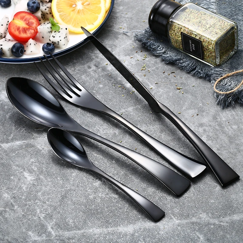 

24Pcs/set Stainless Steel Black Cutlery Set Dinnerware Tableware Silverware Sets Dinner Knife and Fork Drop Shipping