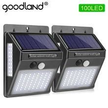 Goodland 100 светодиодный светильник на солнечной батарее, наружная Солнечная лампа с датчиком движения PIR, солнечный светильник с питанием от солнца, водонепроницаемая уличная лампа для украшения сада