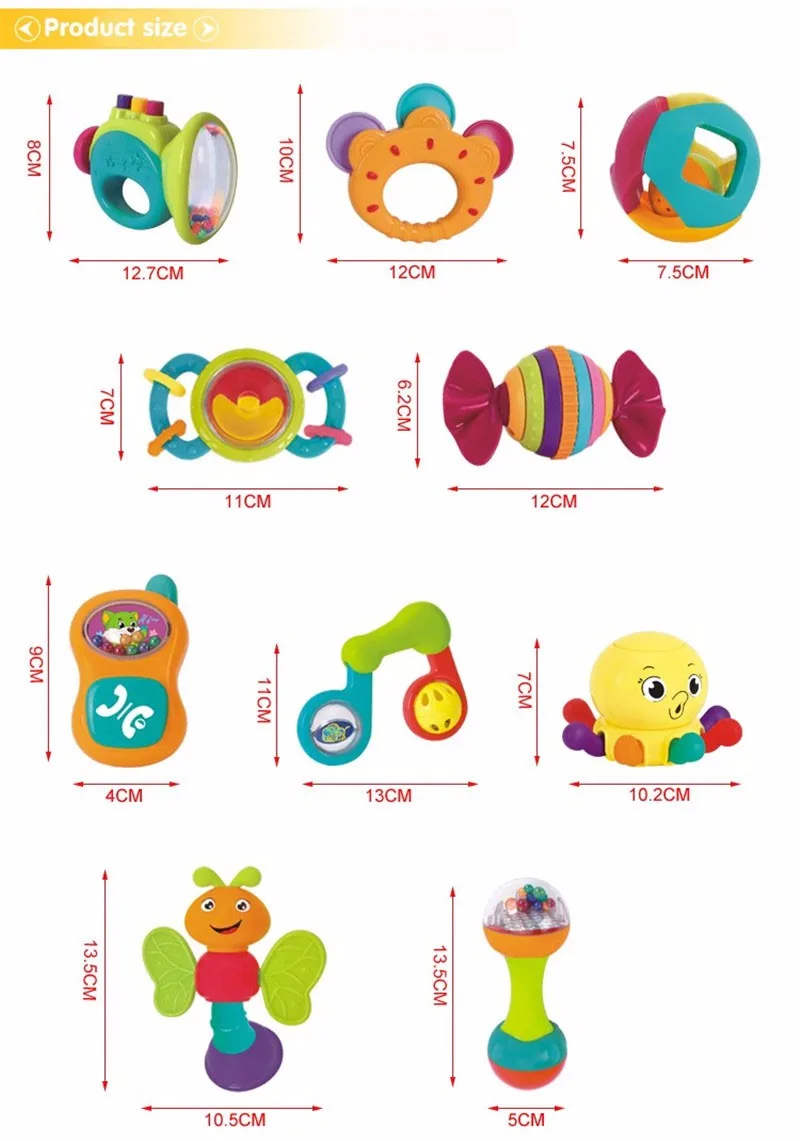 Chocalhos de Brinquedo do Bebê de Alta Colorido e do Telefone Móvel com Animal Bonito dos Desenhos Animados do Presente do Bebê Qualidade Recém-nascido Cedo Educacional Brinquedos 10 Pcs 4 10 Pcs Chocalhos de Brinquedo Do Bebê