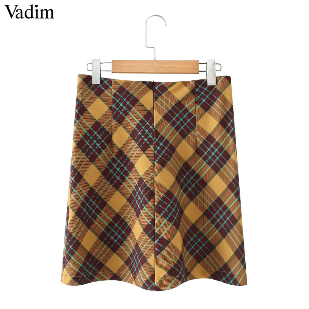 Vadim женские модные клетчатые юбки трапециевидной формы клетчатые faldas европейский стиль молния летают женские элегантные уличные Мини юбки BA128