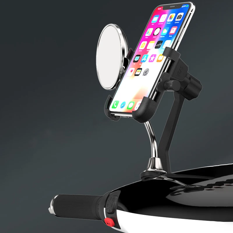 

YPAY Aluminum motorcycle Handlebar Phone Holder for 4-6.2 inch phone mount With USB Charger bike rearview mirro Bracket Stand